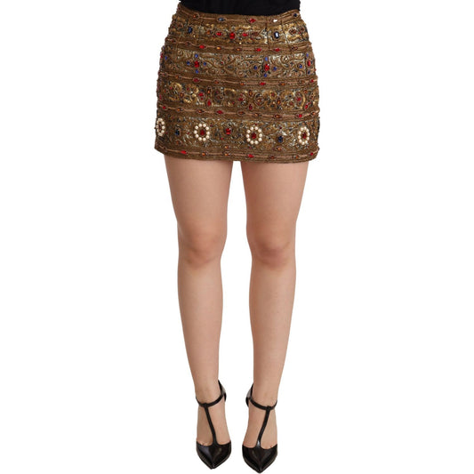 Dolce & Gabbana Gold Embellished High Waist Mini Skirt SKI1502 -38