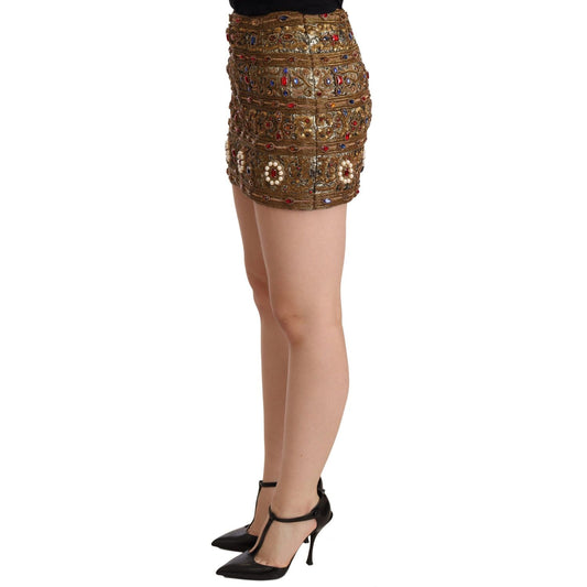 Dolce & Gabbana Gold Embellished High Waist Mini Skirt SKI1502 -38
