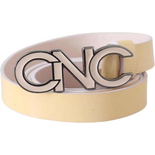 Costume National Beige Leather Pink Letter Logo Belt WOMAN BELTS