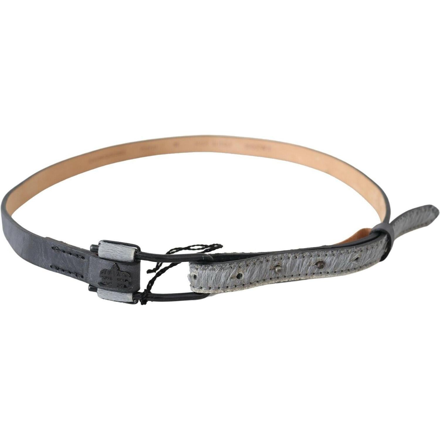 Ermanno Scervino Black Leather Fringes Logo Buckle Belt