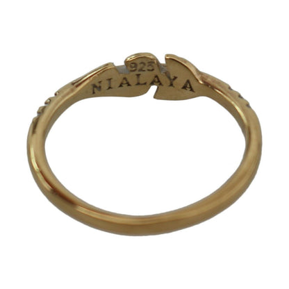 Nialaya Gold Feather Clear CZ 925 Silver Women Ring