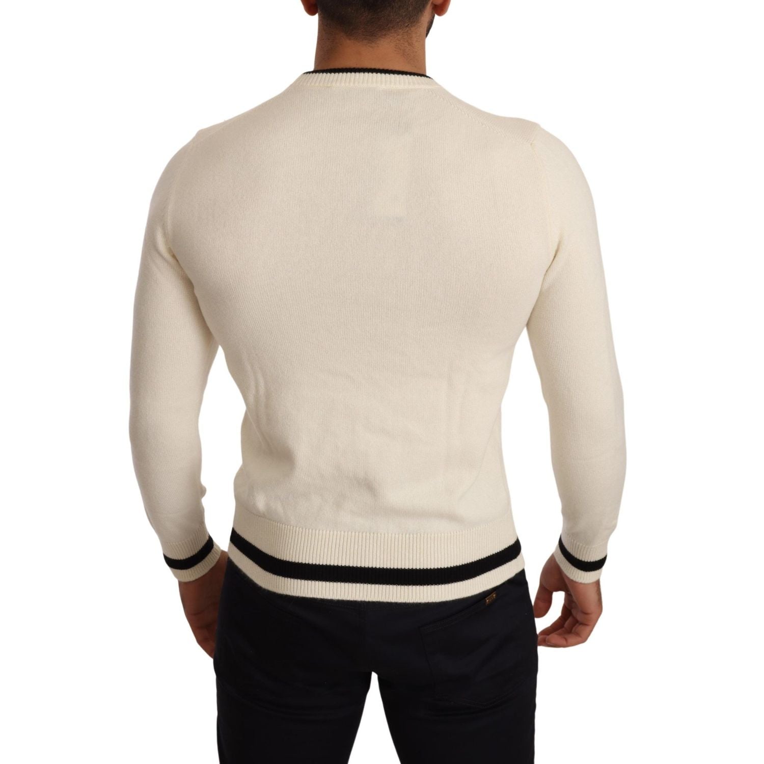 Dolce & Gabbana White Heraldic Cashmere Pullover Sweater
