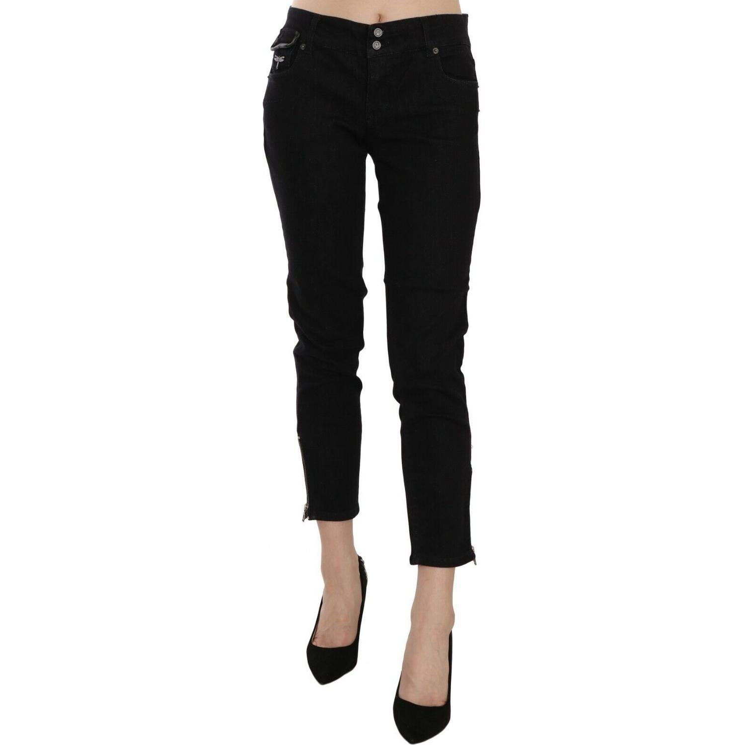 John Galliano Black Mid Waist Cropped Cut Hem Denim Casual Pants