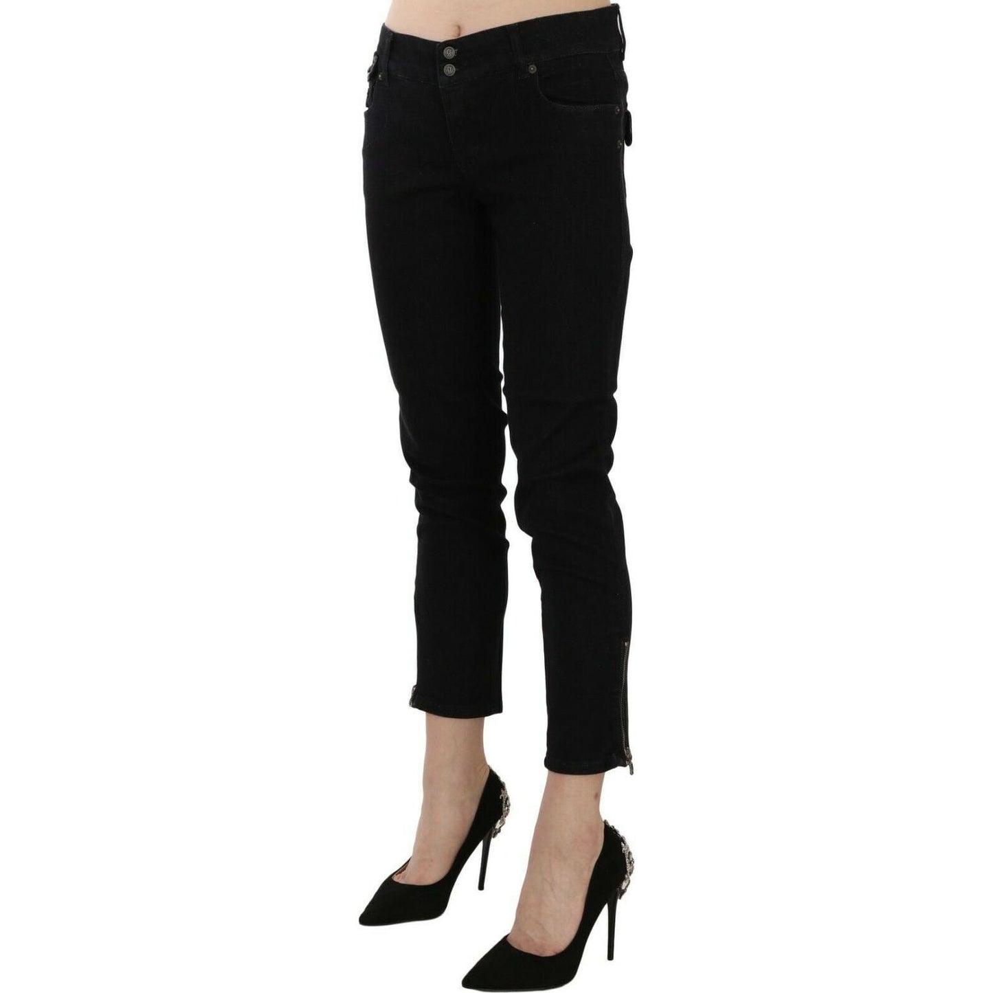 John Galliano Black Mid Waist Cropped Cut Hem Denim Casual Pants Jeans & Pants