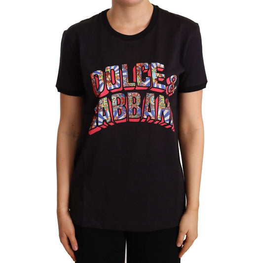 Dolce & Gabbana Black Cotton Large Print Top Crewneck T-shirt TSH6668 -44