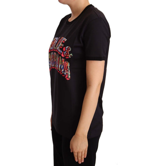 Dolce & Gabbana Black Cotton Large Print Top Crewneck T-shirt TSH6668 -44