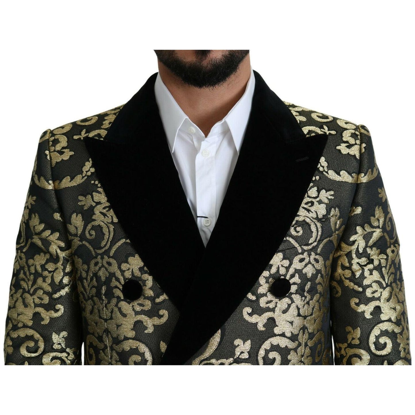 Dolce & Gabbana Black Gold Jacquard Long Coat SICILIA Jacket JKT2723- 46
