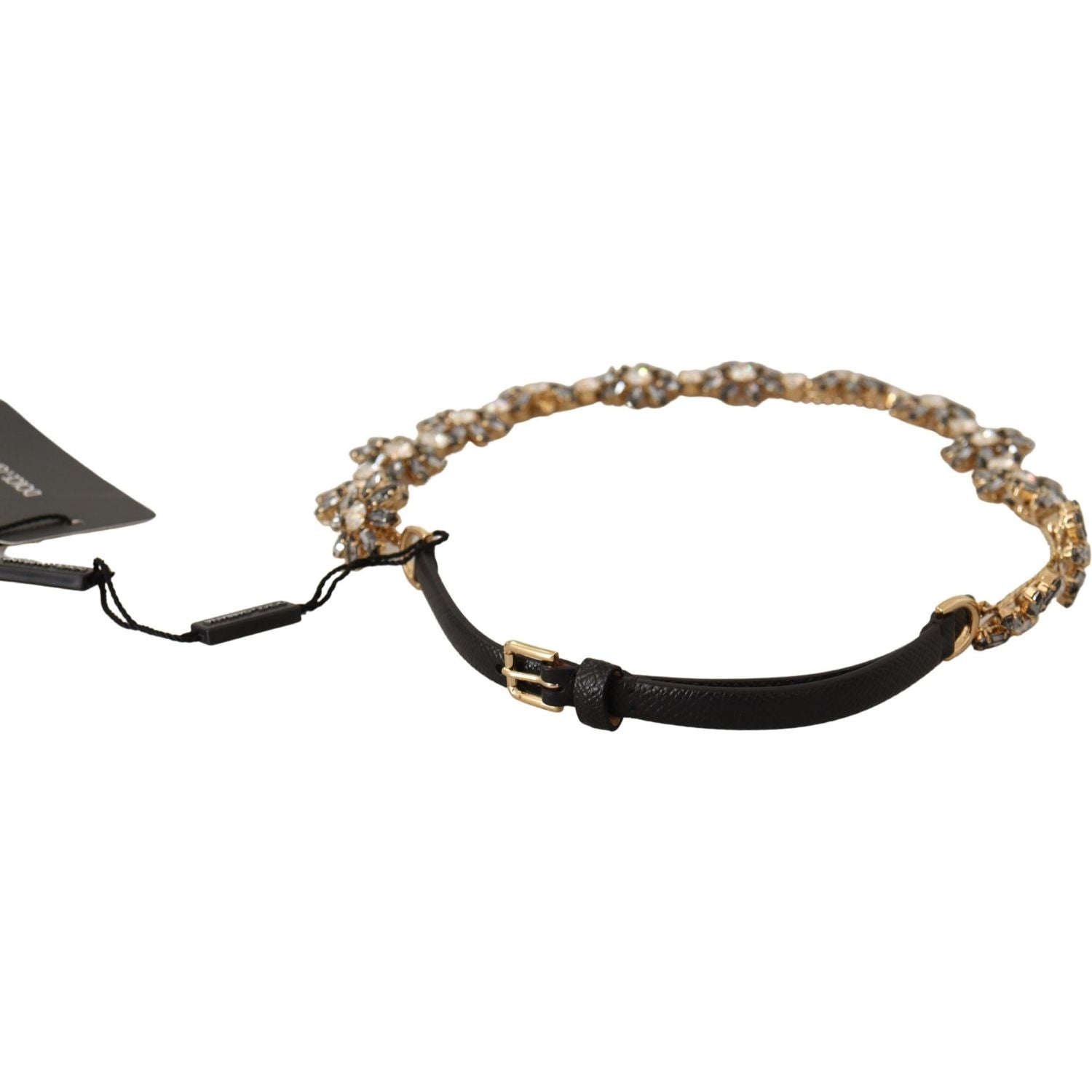 Dolce & Gabbana Black Daisy Crystal Dauphine Texture Belt