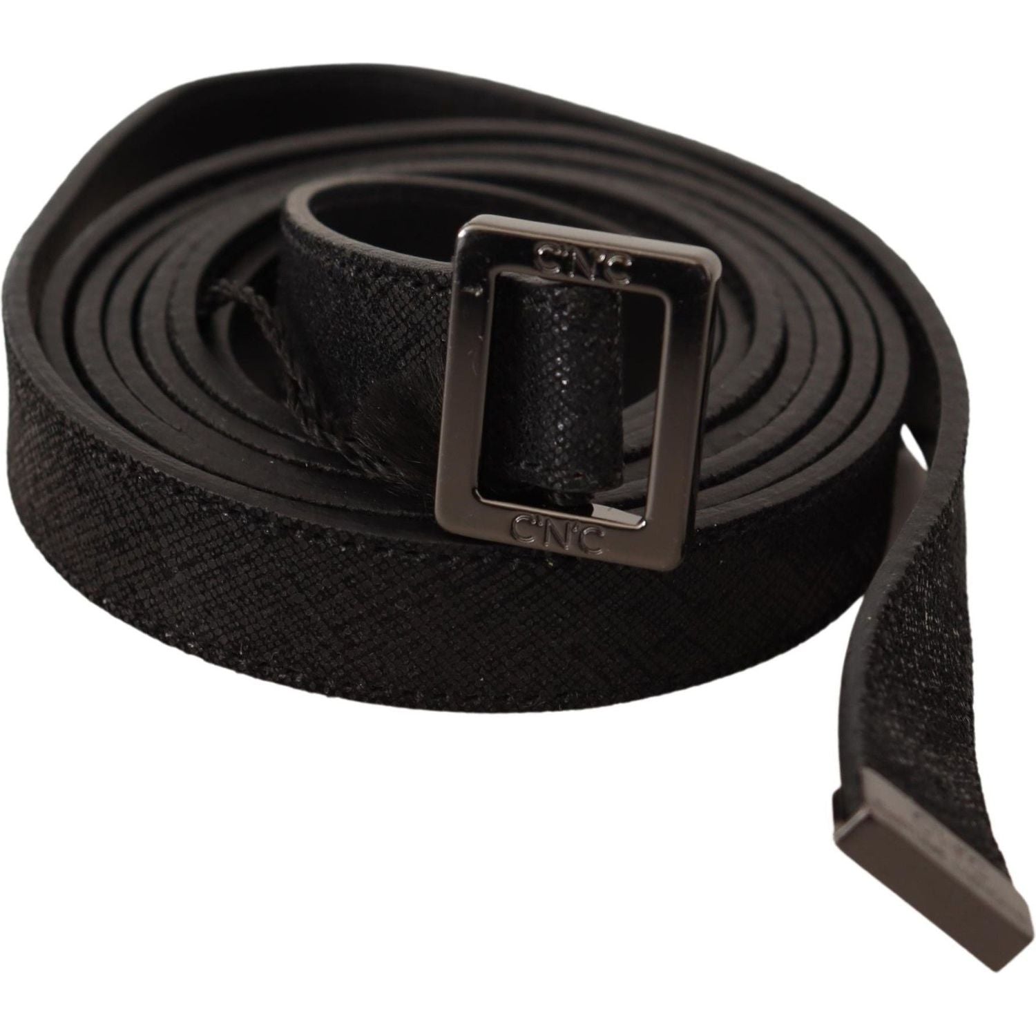 Costume National Black Leather Metal Buckle Waist Belt