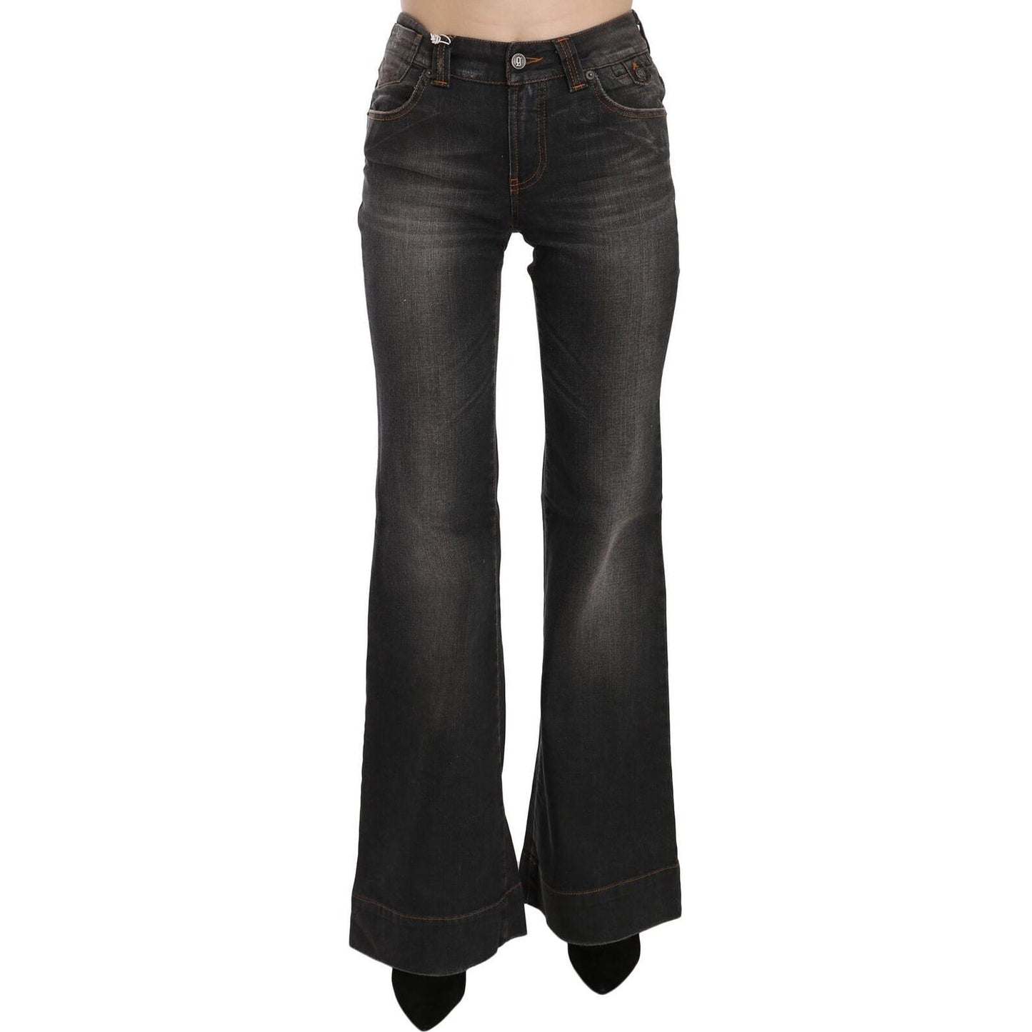 John Galliano Black Washed Mid Waist Flared Denim Casual Jeans Jeans & Pants