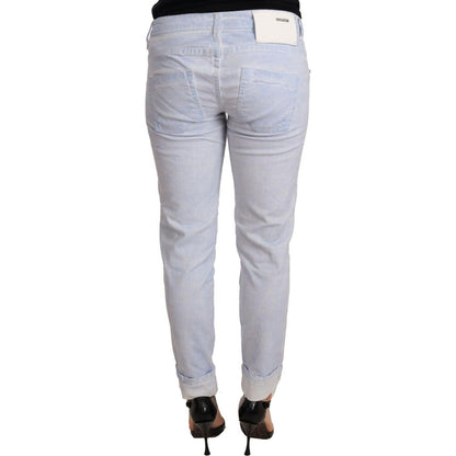 Acht Light Blue Cotton Folded Hem Denim Skinny Women Trouser Jeans Jeans & Pants