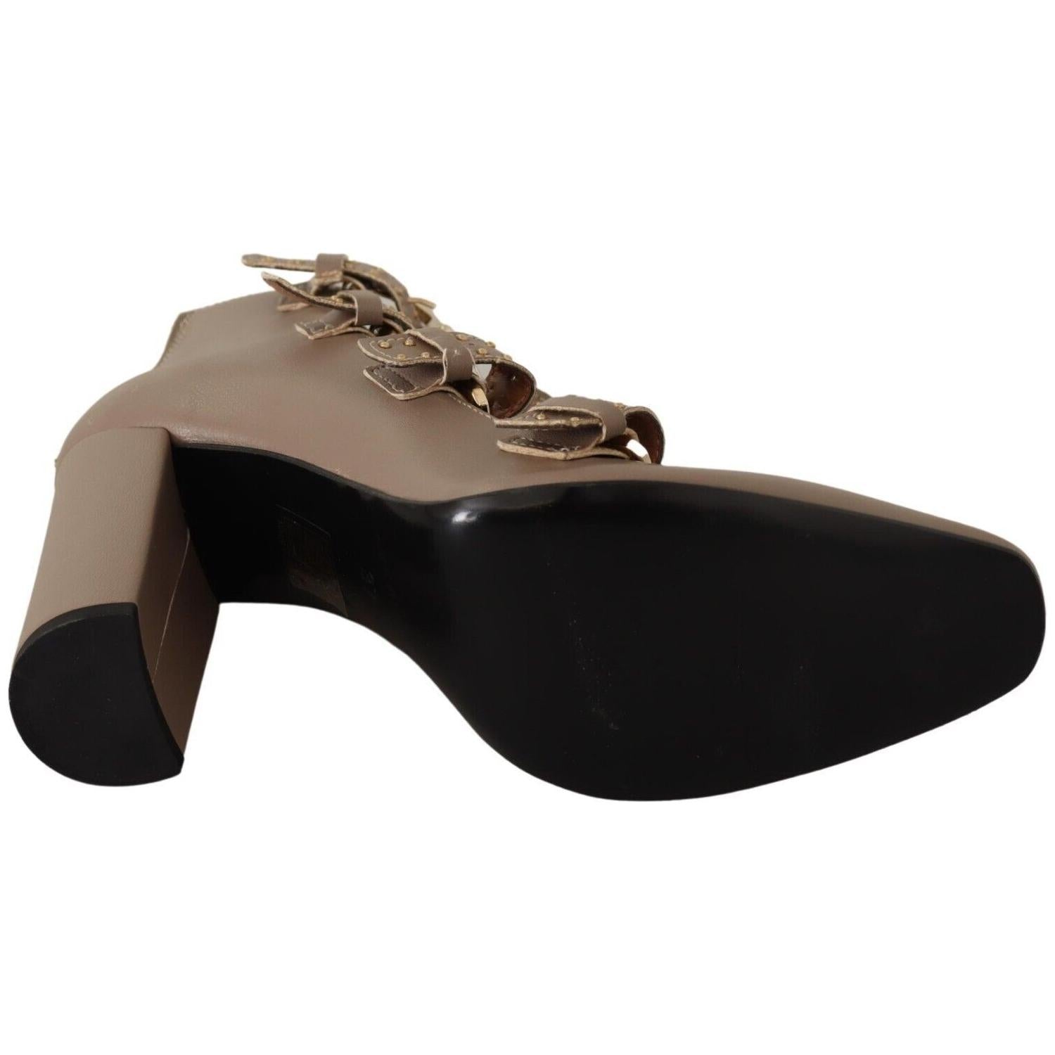 حذاء MY TWIN الأنيق المصنوع من الجلد ذو الكعب العالي متعدد الإبزيمات باللون البني