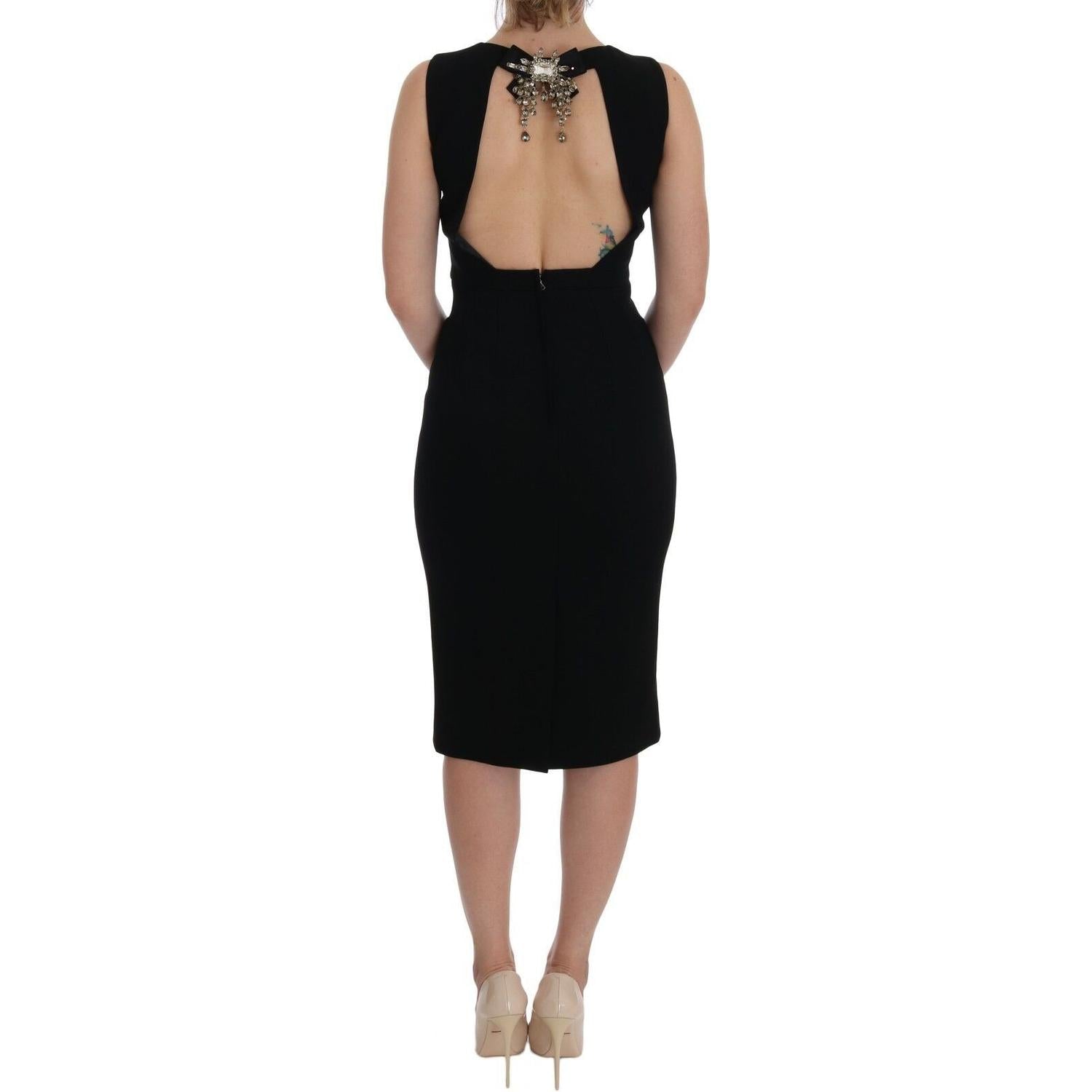 Dolce & Gabbana Black Stretch Crystal Sheath Gown Dress