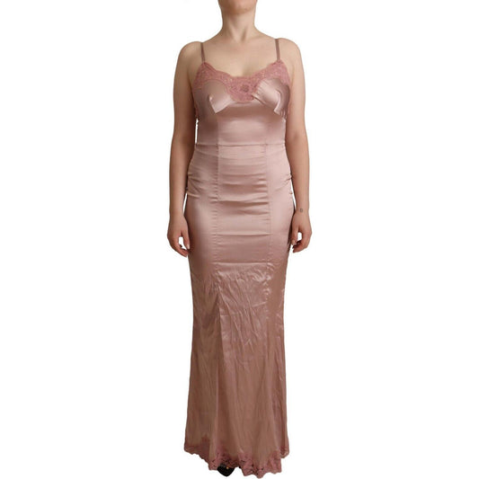 Dolce & Gabbana Pink Lace Long Bodycon Maxi Polyester Dress WOMAN DRESSES