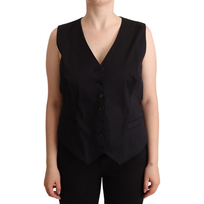 Dolce & Gabbana Black Button Down Sleeveless Vest Waiscoat Top WOMAN TOPS AND SHIRTS