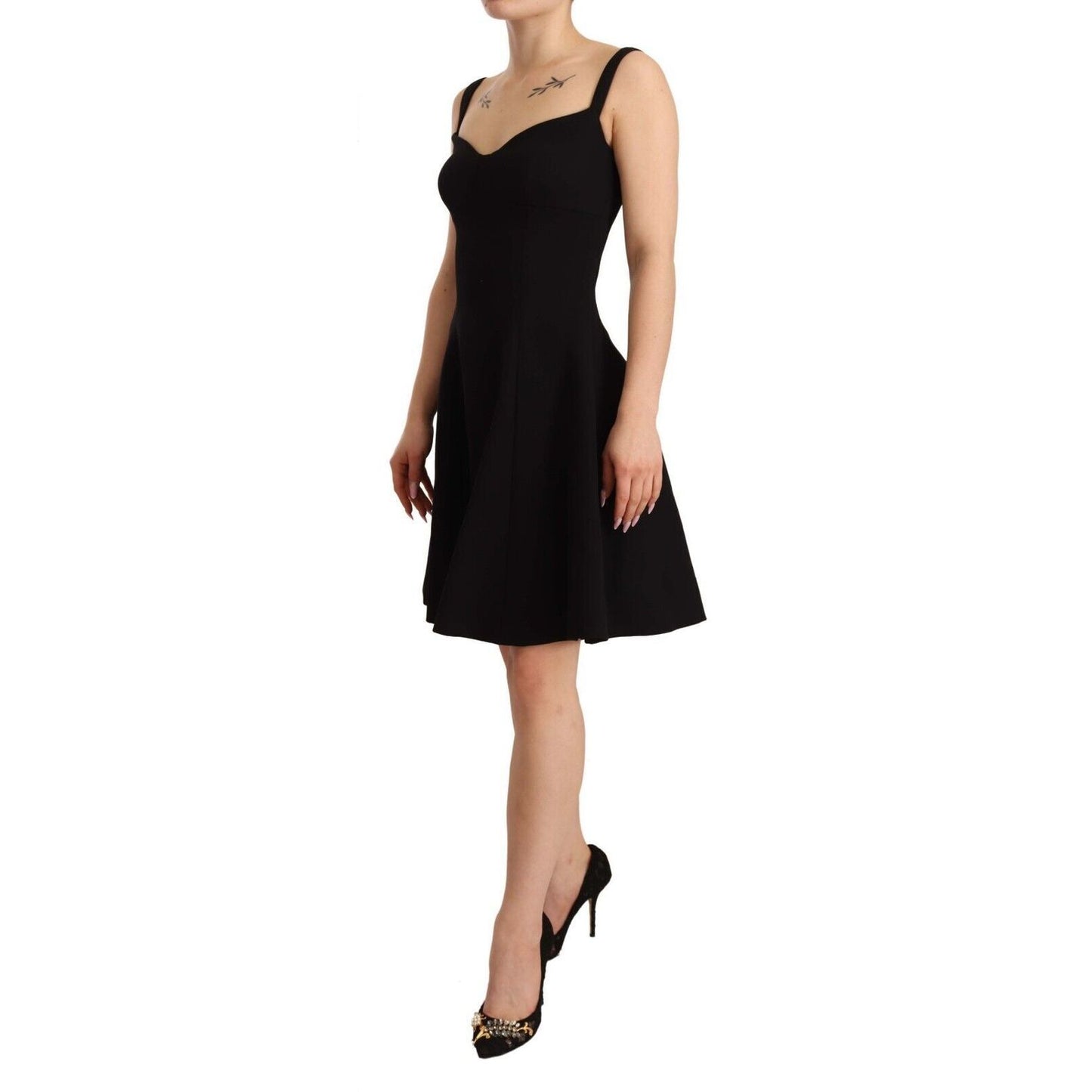 Dolce & Gabbana Black Fit Flare Wool Stretch Sheath Dress