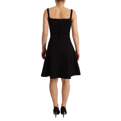 Dolce & Gabbana Black Fit Flare Wool Stretch Sheath Dress
