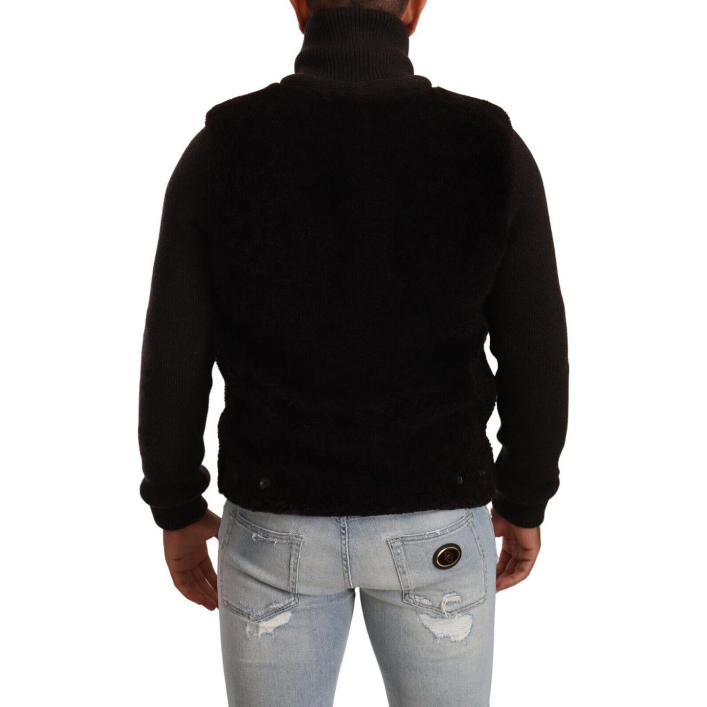 Dolce & Gabbana Black Leather Mens Turtle Neck Coat Jacket