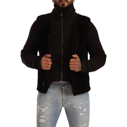 Dolce & Gabbana Black Leather Mens Turtle Neck Coat Jacket