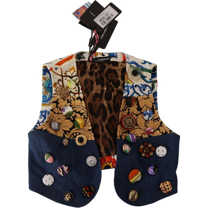 Dolce & Gabbana Multicolor Embellished Waist Coat Cotton Top
