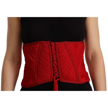 Dolce & Gabbana Red Corset Belt Stretch Waist Strap Silk Top