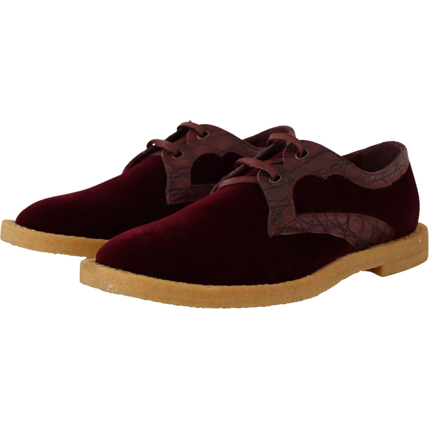 Dolce & Gabbana Bordeaux Velvet Exotic Leather Shoes