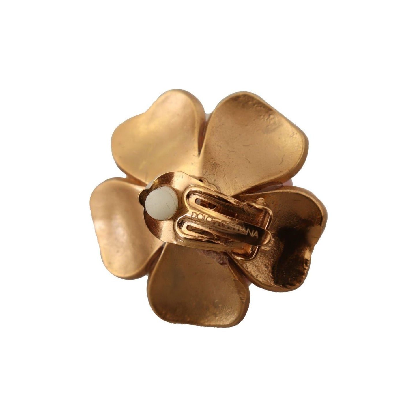 Dolce & Gabbana Gold Tone Maxi Faux Pearl Floral Clip-on Jewelry Earrings Earrings