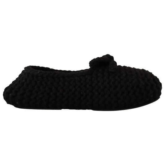 Dolce & Gabbana Black Slip On Ballerina Flats Wool Knit Shoes LA9676 - 41