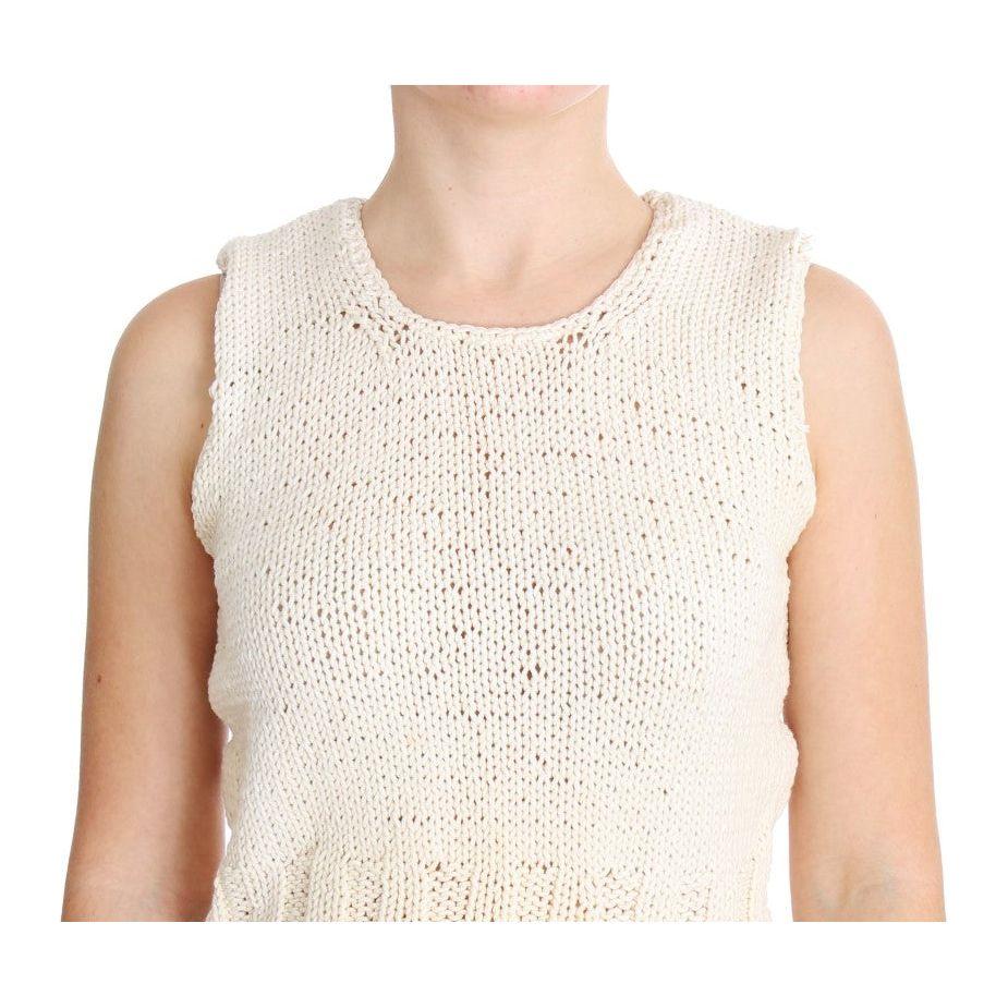 PINK MEMORIES Beige Cotton Blend Knitted Sleeveless Sweater