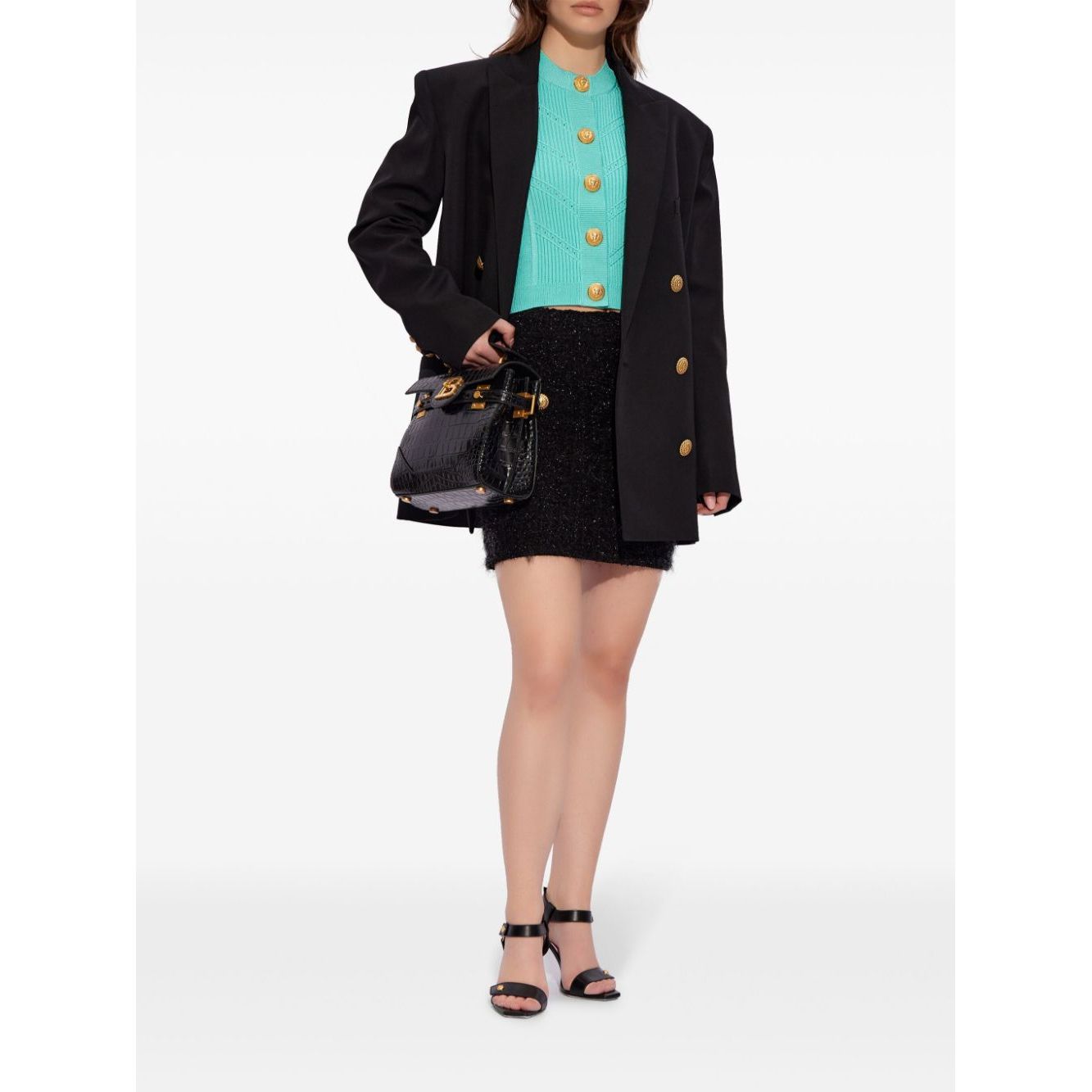 Balmain High-waisted bouclé miniskirt