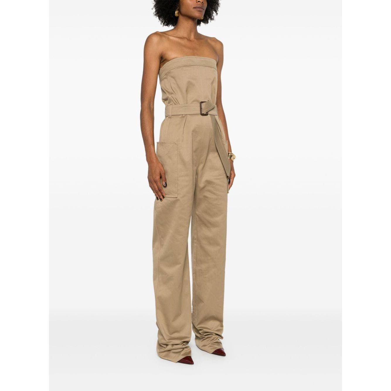 Saint Laurent strapless belted cotton jumpsuit