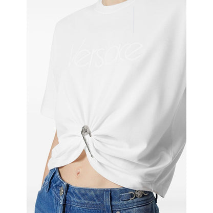 Versace logo-embroidered T-shirt in white Topwear