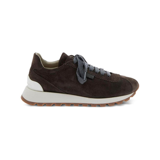 Brunello Cucinelli Suede runners with shiny tab Sneakers