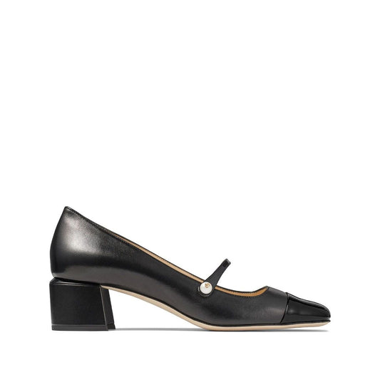 Jimmy Choo Elisa 45 Nappa and Patent Leather Pumps ELISA45PTZBLACK/BLACK-AI25