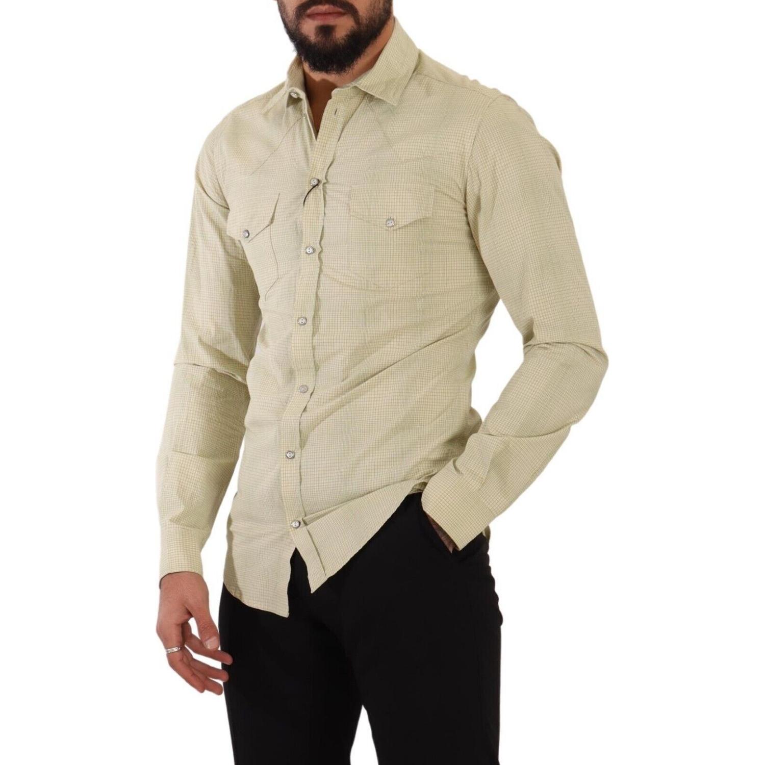 Dolce & Gabbana Yellow SICILIA Cotton Casual Slim Fit Shirt