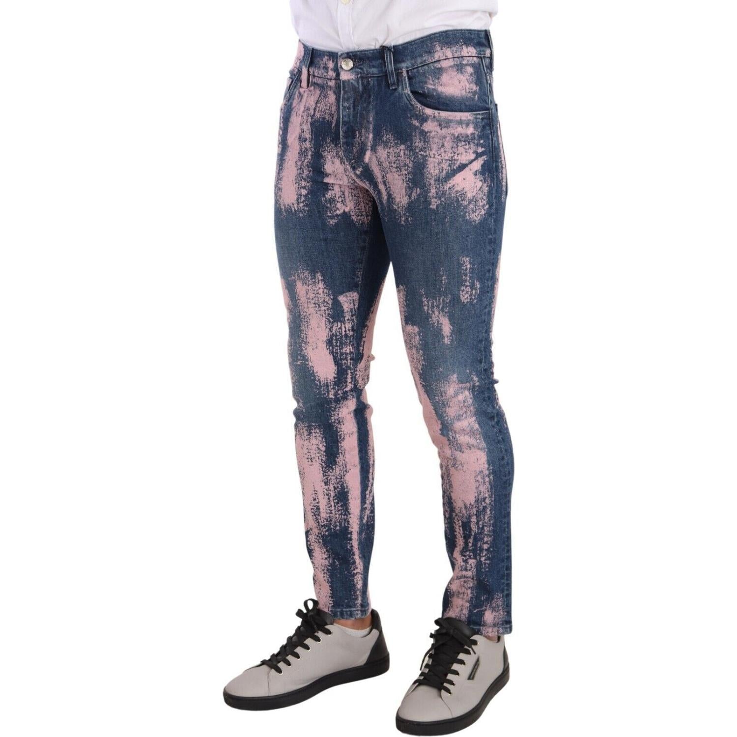 Dolce & Gabbana Blue Pink Tie Dye Cotton Skinny Denim Jeans