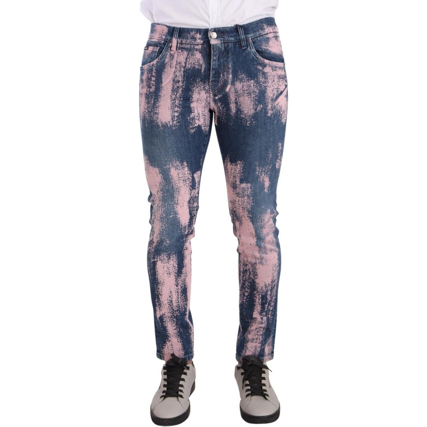 Dolce & Gabbana Blue Pink Tie Dye Cotton Skinny Denim Jeans