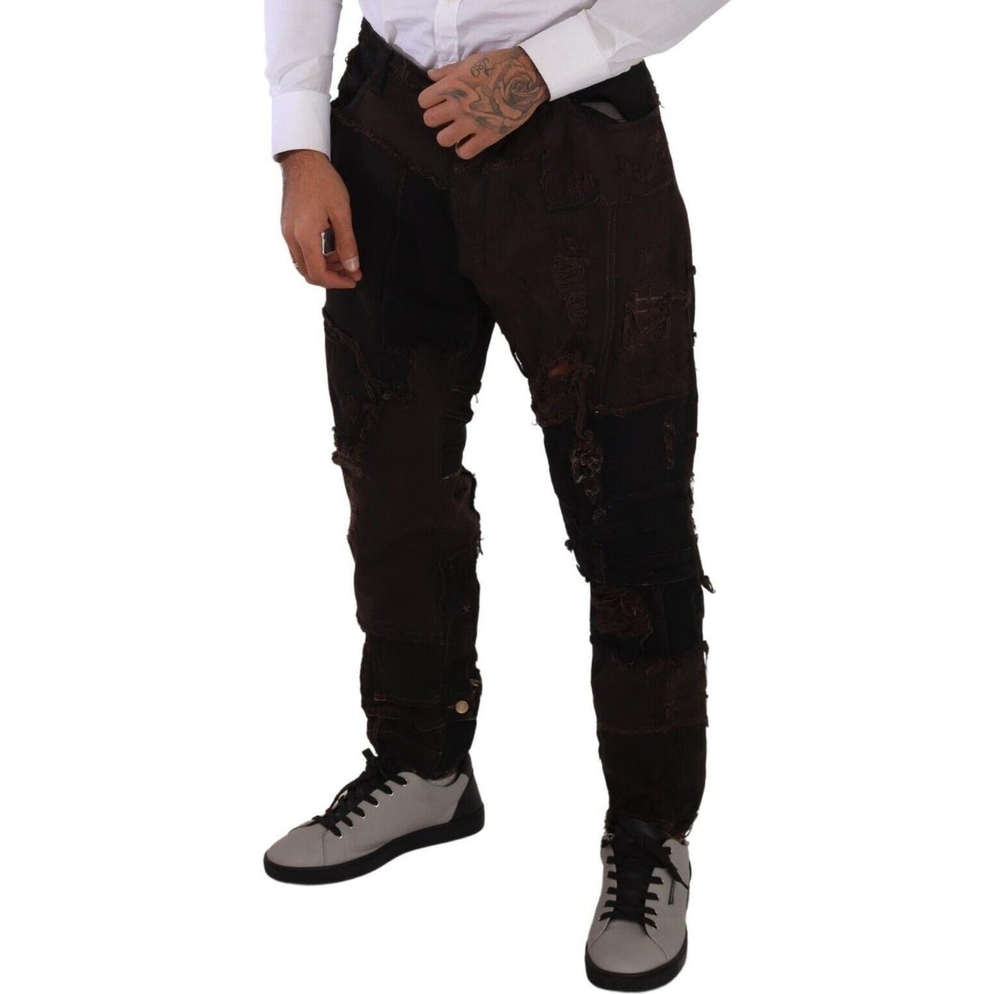 Dolce & Gabbana Brown Cotton Distressed Regular Denim Jeans