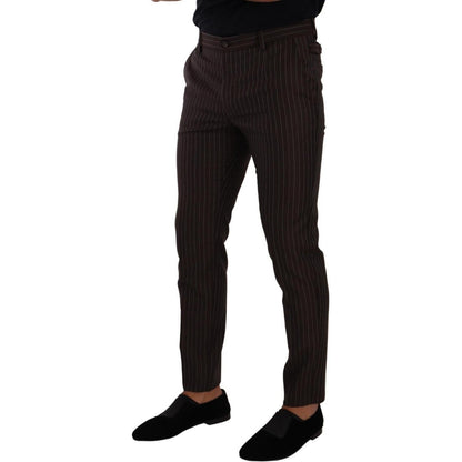 Dolce & Gabbana Brown Striped Wool Formal Trouser Dress Pants