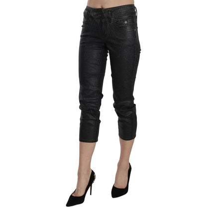 John Galliano Black Washed Mid Waist Slim Leg Cropped Denim Pants