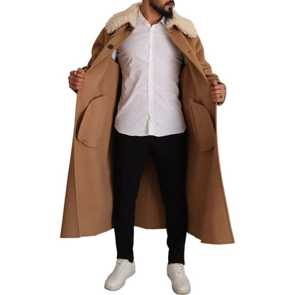 Dolce & Gabbana Beige Camel Skin Cashmere Shearling Overcoat Jacket