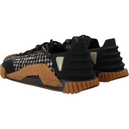 Dolce & Gabbana Black White Fabric Lace Up NS1 Sneakers