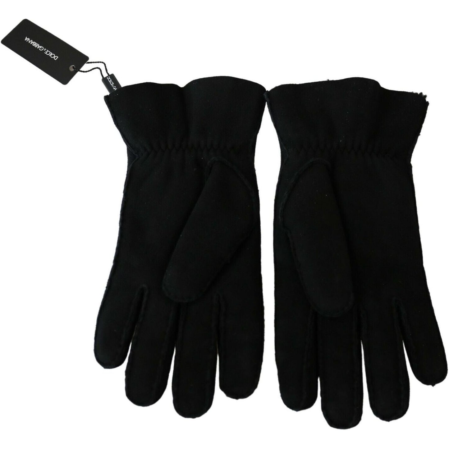 Dolce & Gabbana Black Leather Motorcycle Biker Mitten Gloves