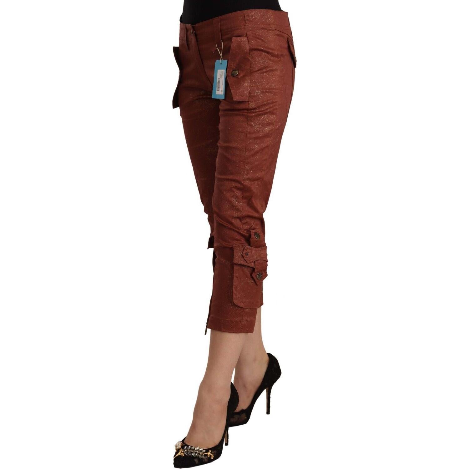 Just Cavalli Brown Lurex Mid Waist Cotton Cropped Capri Pants