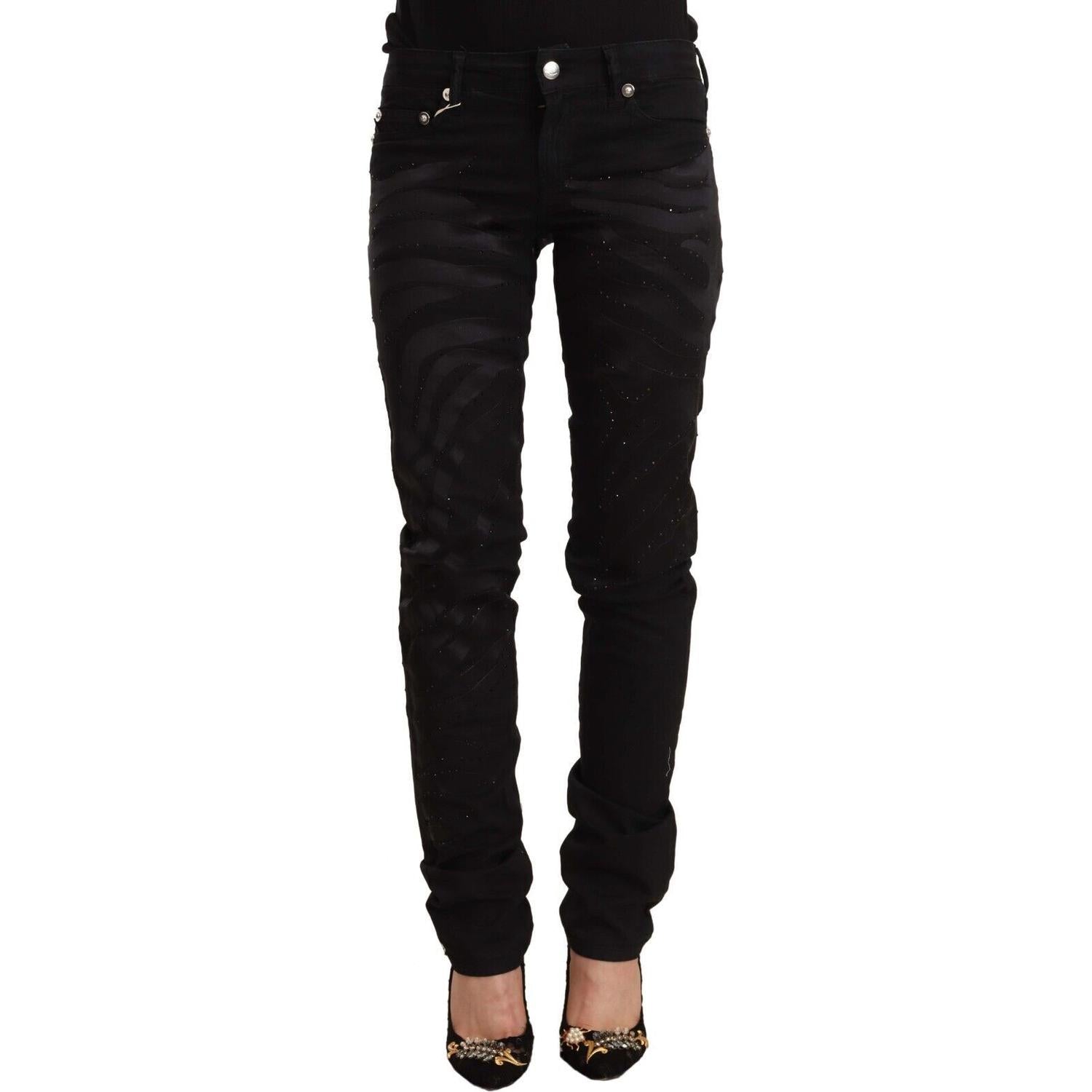 Just Cavalli Black Mid Waist Embellished Skinny Jeans