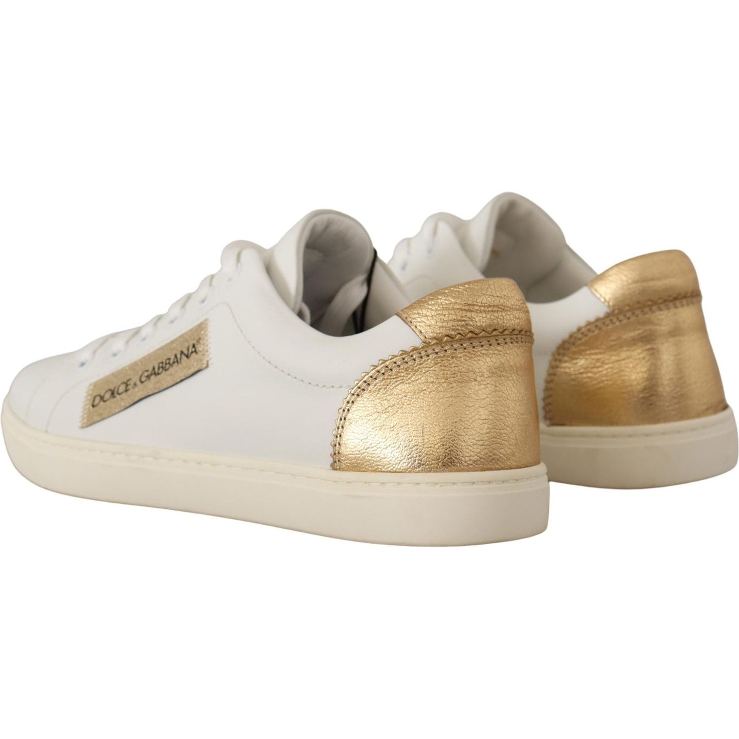 Dolce & Gabbana White Gold Leather Low Top Sneakers
