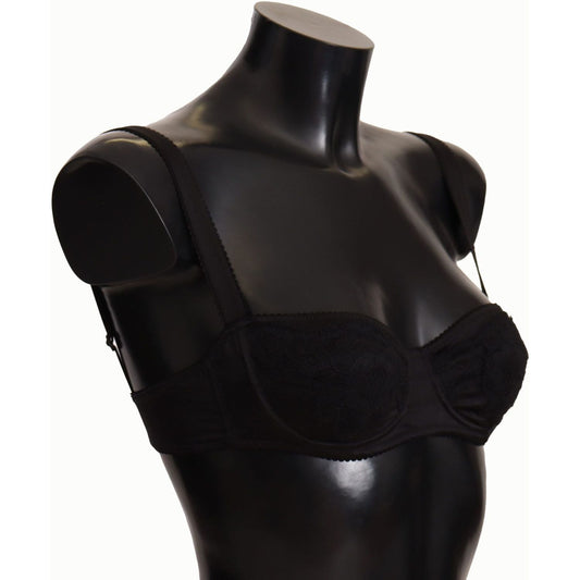 Dolce & Gabbana Black Polka Dot Satin Lace Balconette Bra BIK1574- IT1