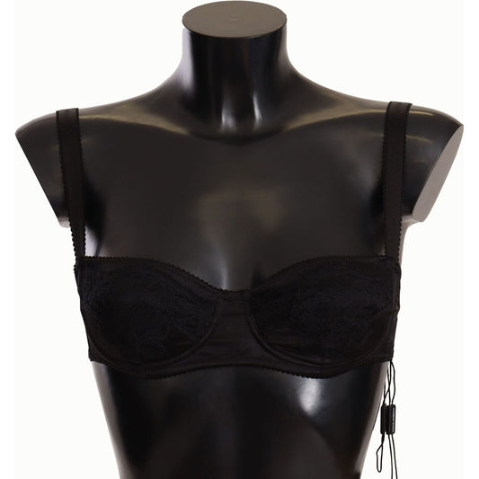 Dolce & Gabbana Black Polka Dot Satin Lace Balconette Bra BIK1574- IT1