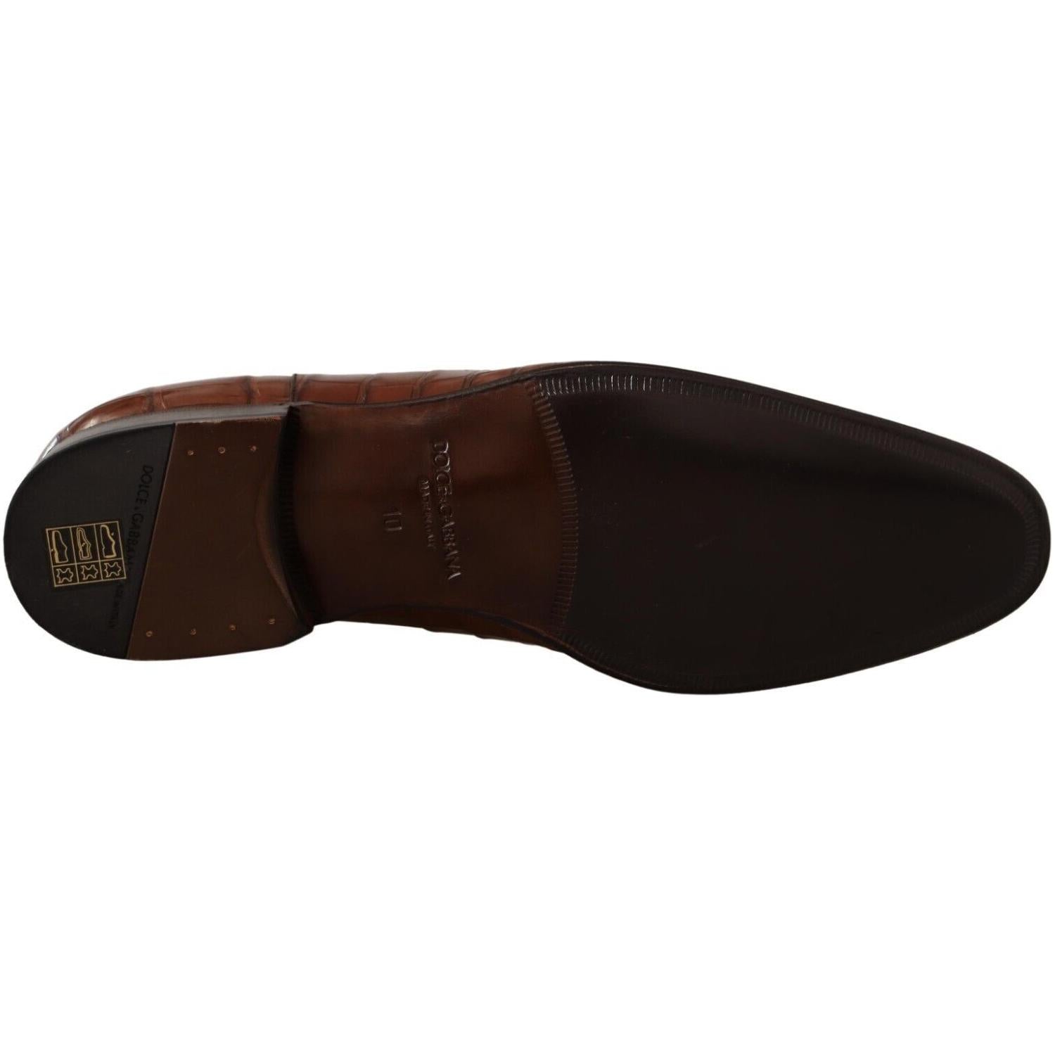 Dolce & Gabbana Brown Crocodile Leather Mens Formal Derby Shoes