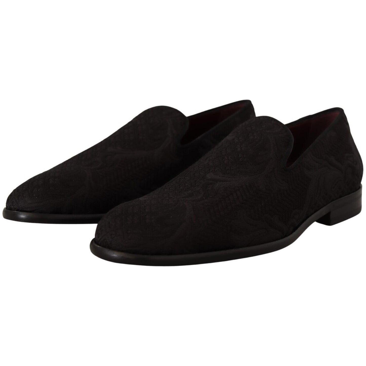 Dolce & Gabbana Black Floral Brocade Slippers Loafers Shoes